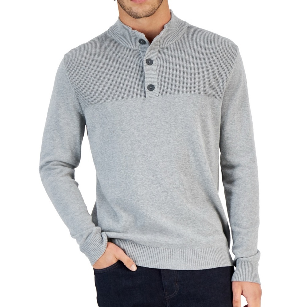 Mens Club Room Button Mock Quarter Button Down Pullover Sweater Size S NWT -B2